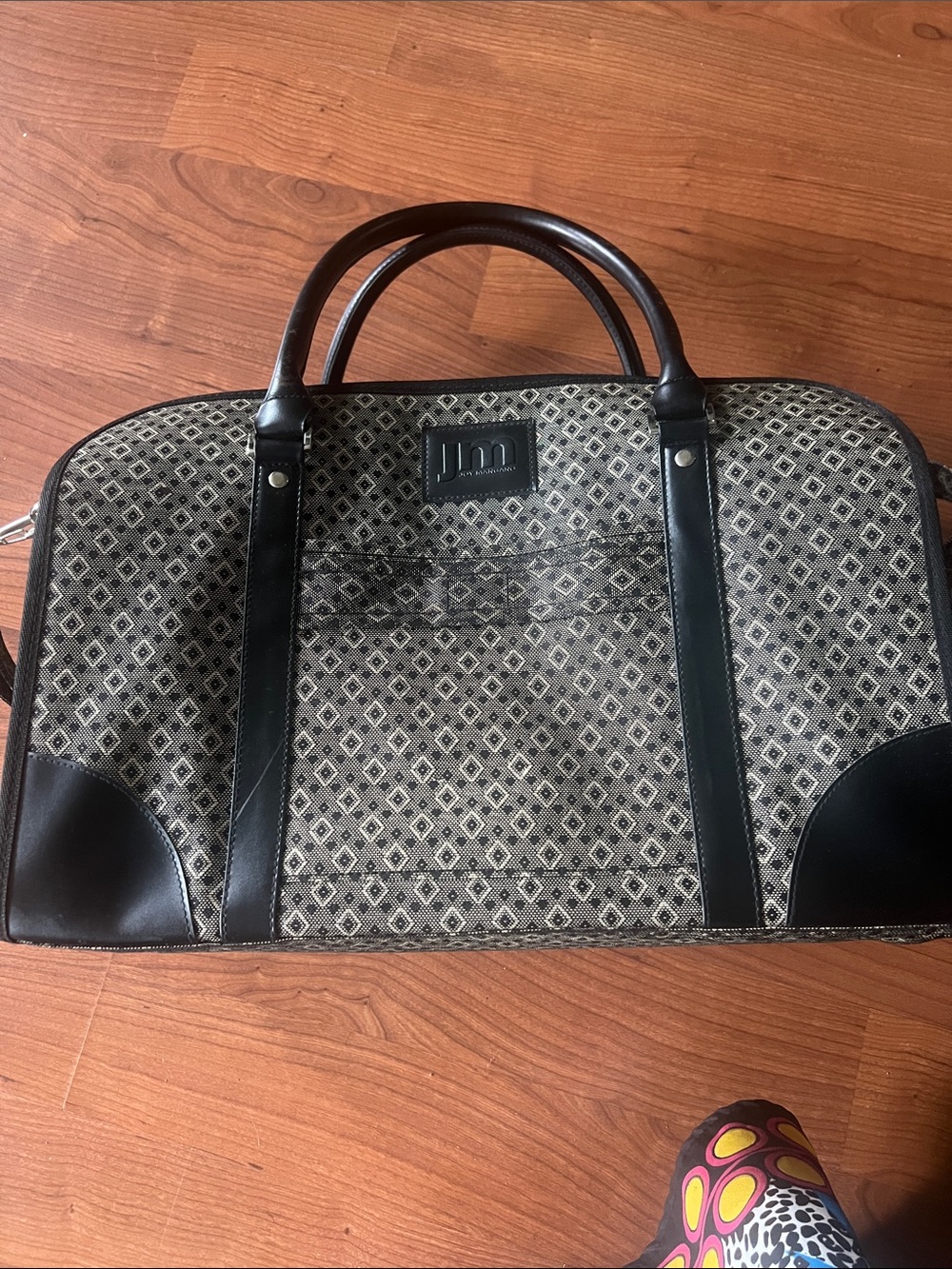 Joy Mangano Black and Tan Geometric Travel Bag